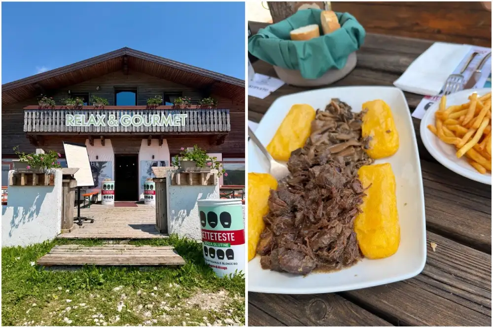 una caratteristica baita di montagna e piatto tipico capriolo e polenta