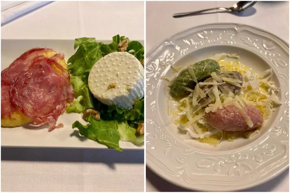 antipasto con affettati e ricotta locali, canederli colorati